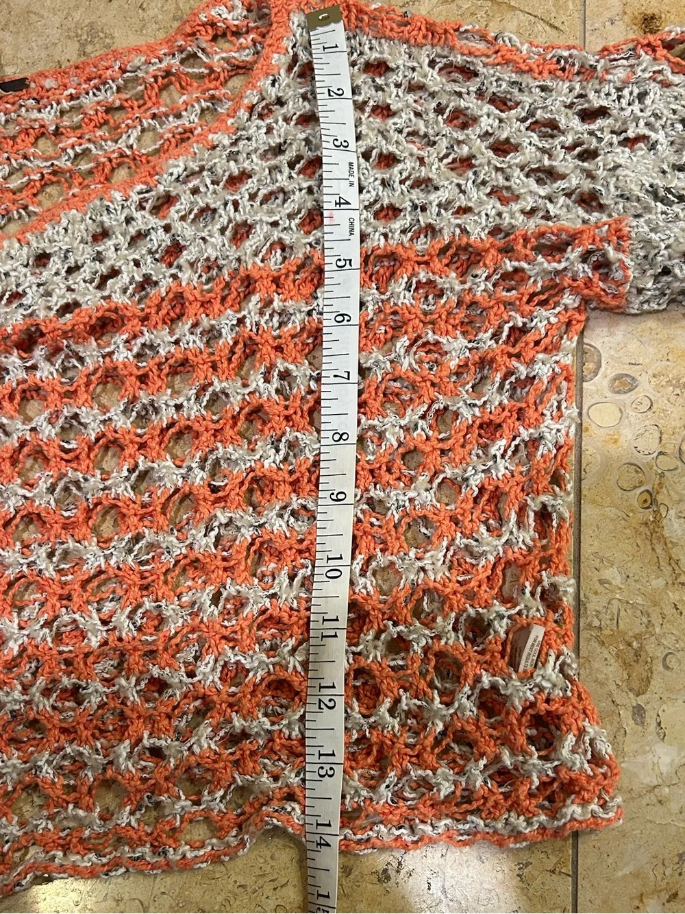 Free People Cream and Orange Crochet Open-Knit Cropped Boho Sweater Size M
